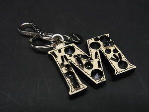 ■美品■ PRADA プラダ サフィアーノレザー ビジュー イニシャル M キーホルダー バッグチャーム レディース アイボリー系 BI0475