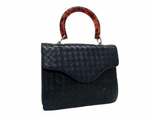 1円 ■美品■ BOTTEGA VENETA ボッテガヴェネタ レザー プラスチックハンドル ワンハンドル ハンドバッグ ミニバッグ ネイビー系 AX3410