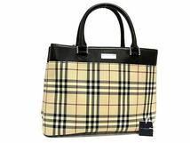 1円 ■美品■ BURBERRY バーバリー ノバチェック ナイロンキャンバス×レザー ハンドバッグ トートバッグ レディース ベージュ系 AX3236_画像1