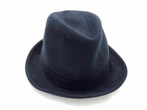1円 ■美品■ BORSALINO ボルサリーノ リボン 帽子 ハット 表記サイズ 57cm メンズ レディース ネイビー系 BE9796