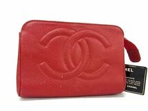 1円 ■美品■ CHANEL シャネル ココマーク キャビアスキン ポーチ マルチケース 小物入れ レディース レッド系 AU9645_画像1