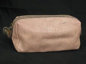 1円 GUCCI グッチ 153228 グッチシマ レザー メイクポーチ マルチケース 小物入れ レディース サーモンピンク系 BG7523