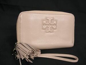 1円 ■美品■ TORY BURCH トリーバーチ レザー ラウンドファスナー 財布 ウォレット 小銭入れ 札入れ レディース ベージュ系 BE9966