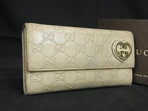 1円 GUCCI グッチ 251861 0959 グッチシマ ラブリーハート レザー 二つ折り 長財布 ウォレット ベージュ系 AU9644