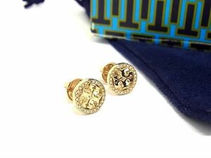 1円 ■美品■ TORY BURCH トリーバーチ ラインストーン ピアス アクセサリー レディース ゴールド系 AX1404