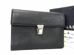 1円 ■美品■ PRADA プラダ 1M0510 レザー 三つ折り 財布 ウォレット 札入れ 小銭入れ メンズ レディース ブラック系 AV5672