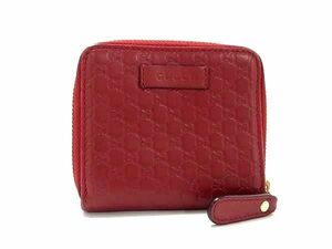 1円 GUCCI グッチ 449395 525040 マイクログッチシマ レザー 二つ折り 財布 ウォレット 小銭入れ 札入れ レディース レッド系 AX0953