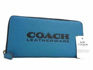 1円 ■極美品■ COACH コーチ C6699 アコーディオンウォレット ロゴ レザー ラウンドファスナー 長財布 レディース ブルー系 CC2202