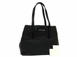 1円 ■極美品■ JIMMY CHOO ジミーチュウ サラ スターエンボス レザー トートバッグ ショルダー 肩掛けかばん ブラック系 AV5810