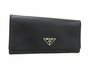 1円 ■美品■ PRADA プラダ サフィアーノレザー 二つ折り 長財布 ウォレット 札入れ 小銭入れ レディース ブラック系 BG8154