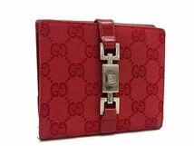 1円 GUCCI グッチ 035 2091 2131 ジャッキー GGキャンバス×レザー 二つ折り 財布 コンパクト ウォレット レディース レッド系 AW2127_画像1