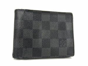 1円 LOUIS VUITTON ヴィトン N62663 ダミエグラフィット ポルトフォイユ ミュルティプル 二つ折り 財布 ウォレット ブラック系 AU8601