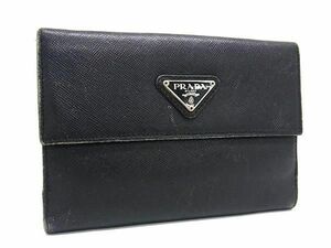 1円 PRADA プラダ サフィアーノレザー 二つ折り 財布 ウォレット メンズ レディース ブラック系 AU8623