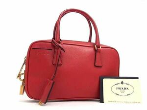 1円 ■美品■ PRADA プラダ サフィアーノレザー ハンドバッグ トートバッグ レディース レッド系 AX3604