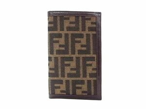 1円 ■極美品■ FENDI フェンディ ズッカ柄 キャンバス×レザー 二つ折り 長財布 ウォレット レディース メンズ ブラウン系 AS6392