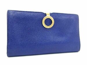 1円 ■美品■ BVLGARI ブルガリブルガリ レザー 二つ折り 長財布 ウォレット 小銭入れ 札入れ メンズ レディース ブルー系 BG7520