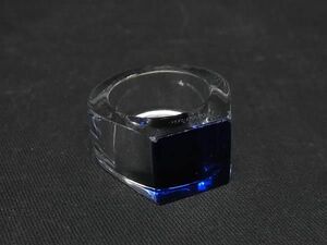 1円 ■美品■ Baccarat バカラ クリスタルガラス リング 指輪 アクセサリー 約15号 メンズ レディース クリア×ブルー系 AU6499