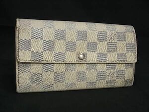 1円 LOUIS VUITTON ルイヴィトン N61735 ダミエアズール ポルトフォイユサラ 二つ折り 長財布 ウォレット アイボリー系 AX1720