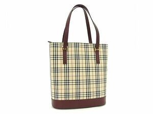 1円 ■極美品■ BURBERRY バーバリー ノバチェック キャンバス ハンドバッグ トートバッグ ショルダー 肩掛けかばん アイボリー系 AX3286