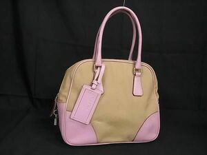 1円 PRADA プラダ キャンバス×レザー ハンドバッグ トートバッグ レディース ベージュ系 BJ0595