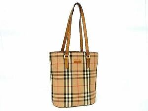 1円 BURBERRY バーバリー キャンバス×レザー ノバチェック ショルダーバッグ トート 肩掛け レディース メンズ ブラウン系 AV6148