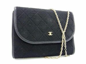 1円 CHANEL シャネル ココマーク マトラッセ キャンバス ゴールド金具 ショルダーバッグ クロスボディ ポシェット ブラック系 BF5768