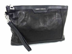 1円 ■美品■ JIMMY CHOO　ジミーチュウ デレク レザー クラッチバッグ セカンドバッグ メンズ レディース ブラック系 AV6286