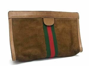 1円 GUCCI グッチ オールドグッチ ヴィンテージ シェリーライン スエード×レザー クラッチバッグ セカンドバッグ ブラウン系 AZ0085