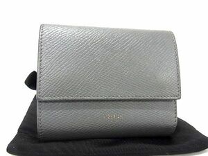 1円 ■美品■ CELINE セリーヌ スモール トリフォールド レザー 三つ折り 財布 ウォレット 札入れ 小銭入れ グレー系 AV6762