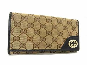 1円 GUCCI グッチ 204336 インターロッキングG GG柄 GGキャンバス×レザー 二つ折り 長財布 ウォレット レディース ブラウン系 AZ0403