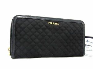 1円 PRADA プラダ 1M0506 テスートナイロン ラウンドファスナー キルティング 長財布 ウォレット レディース メンズ ブラック系 FA0679