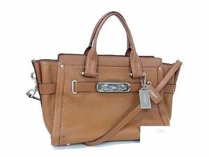 1円 ■美品■ COACH コーチ 34408 スワッガー レザー 2WAY ショルダーバッグ ハンドバッグ トート レディース ブラウン系 FA0469