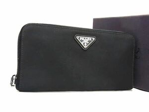 1円 ■美品■ PRADA プラダ テスートナイロン ラウンドファスナー 長財布 ウォレット 小銭入れ 札入れ ブラック系 AV6889