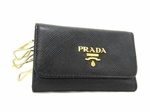 1円 PRADA プラダ サフィアーノレザー 6連 キーケース 鍵入れ メンズ レディース ブラック系 BI1283