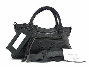 1円 ■美品■ BALENCIAGA バレンシアガ 103208 ザ ファースト レザー 2WAY ハンドバッグ ショルダー 肩掛け ダークグレー系 AX3653