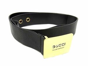 1円 GUCCI グッチ 90745 1766 レザー ベルト ゴールド金具 表記サイズ 70・28 メンズ ブラック系 FA0681