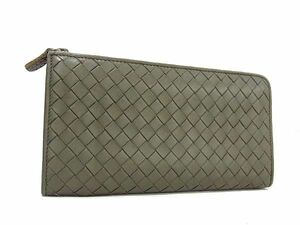 1円 ■美品■ BOTTEGA VENETA ボッテガヴェネタ イントレチャート レザー L字ファスナー 長財布 ウォレット グレージュ系 AX3902