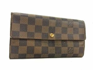 1円 LOUIS VUITTON ルイヴィトン N61726 ダミエ ポルトフォイユ サラ 二つ折り 長財布 ウォレット レディース ブラウン系 AX3880