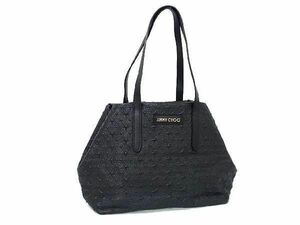 1円 ■極美品■ JIMMY CHOO ジミーチュウ ピムリコ レザー スターエンボス トートバッグ ショルダー 肩掛け ブラック系 AX3367