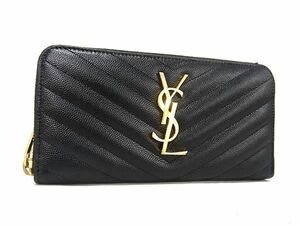 1円 ■極美品■ YVESSAINTLAURENT イヴサンローラン レザー ラウンドファスナー 長財布 ウォレット レディース ブラック系 BG7756