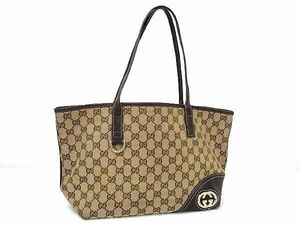 1円 GUCCI グッチ 169945 ニューブリット アビー GGキャンバス×レザー トートバッグ ショルダー 肩掛け レディース ブラウン系 AV6475