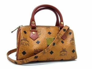 1円 MCM エムシーエム モノグラム ヴィセトス柄 レザー ミニバッグ ハンドバッグ ショルダー ポシェット クロスボディ ブラウン系 AX2836