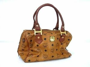 1円 ■美品■ MCM エムシーエム モノグラム ヴィセトス柄 レザー ハンドバッグ トートバッグ ミニボストンバッグ ブラウン系 BJ0641