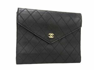 1円 ■極美品■ CHANEL シャネル ココマーク マトラッセ ビコローレ レザー 三つ折り 財布 ウォレット 手帳カバー ブラック系 AW3164