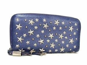 1円 JIMMY CHOO ジミーチュウ フィリパ スタースタッズ レザー ラウンドファスナー 長財布 ウォレット レディース パープル系 BF5927