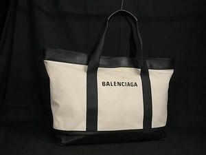 1円 BALENCIAGA バレンシアガ 479290 ネイビーカバスXL キャンバス×レザー ハンドバッグ トート ショルダー アイボリー系 AX3468