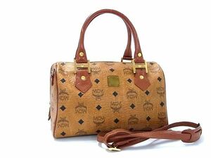 1円 ■美品■ MCM エムシーエム ヴィセトス柄 レザー 2WAY ハンドバッグ ショルダー トート ミニボストン レディース ブラウン系 AX3546