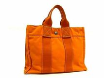 1円 HERMES エルメス ドーヴィルPM ハワイ限定 キャンバス シルバー金具 ハンドバッグ トートバッグ レディース オレンジ系 FA0231_画像1