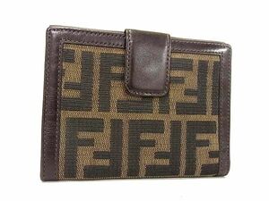 1円 ■美品■ FENDI フェンディ ズッカ柄 キャンバス 二つ折り 財布 ウォレット 小銭入れ カード入れ レディース ブラウン系 CE0297