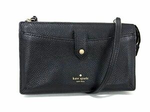 1円 ■美品■ kate spade ケイトスペード レザー クロスボディ ショルダーウォレット レディース ブラック系 AW3071